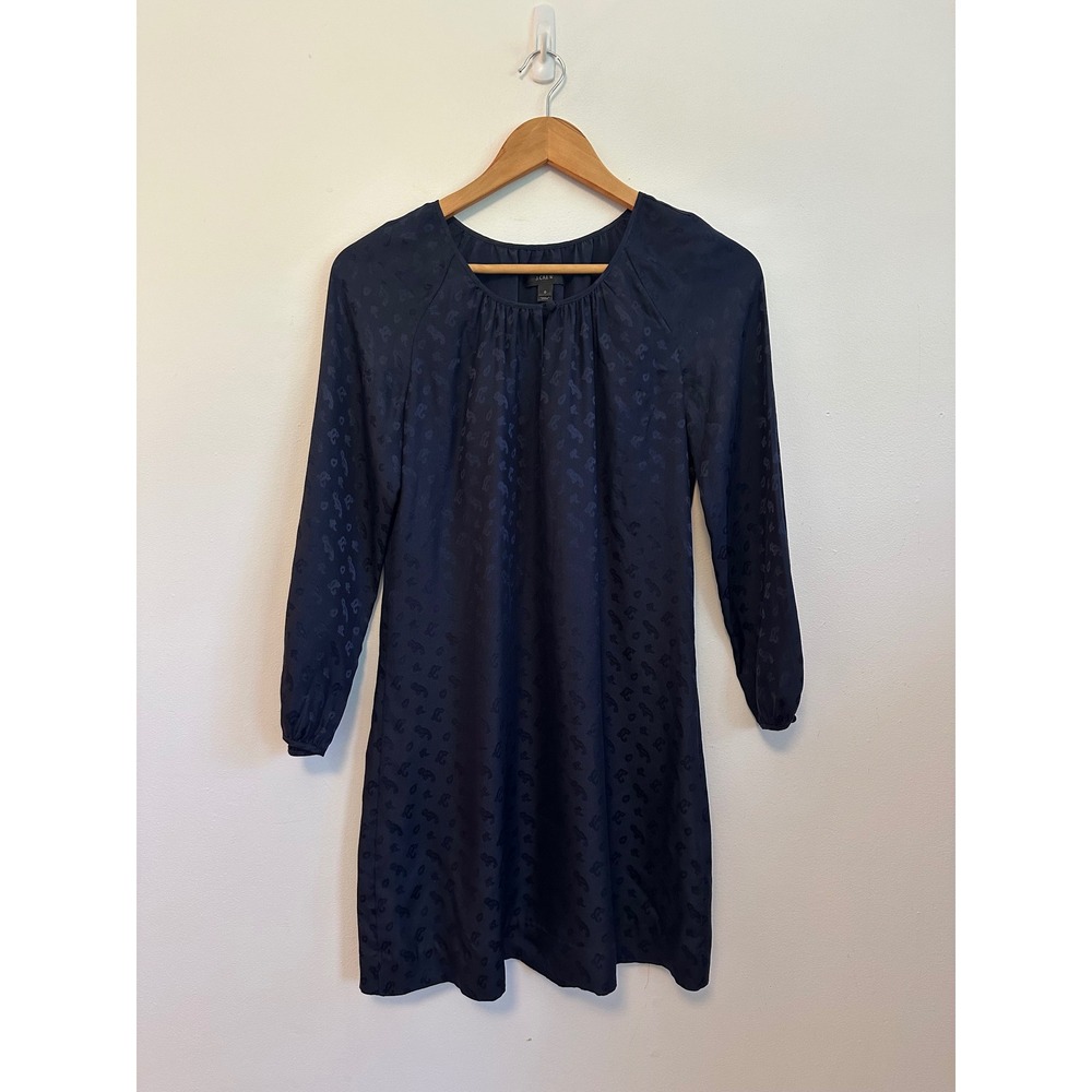 J. Crew Navy Blue 100% Silk Jacquard Animal Print Shift Dress | Size 0